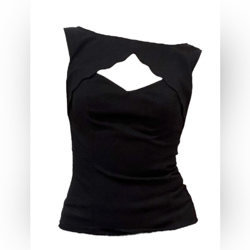 Modcloth Black peek a boo scalloped Cutout Blouse